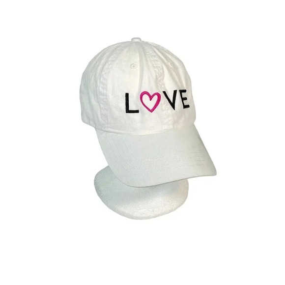 HG White Baseball Hat Embroidered with LOVE,‎ One Size, Adjustable, NWT - Picture 1 of 7